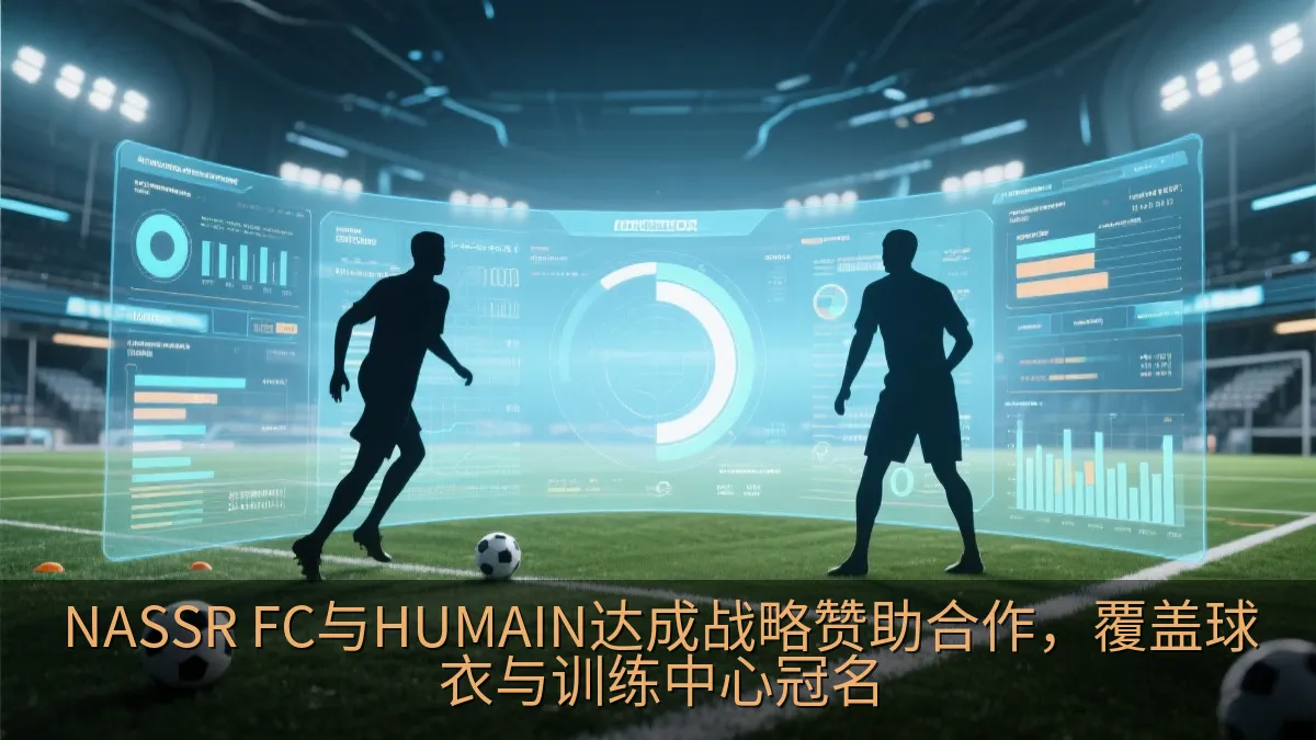 足球训练场上的运动员与数据分析界面概念图
